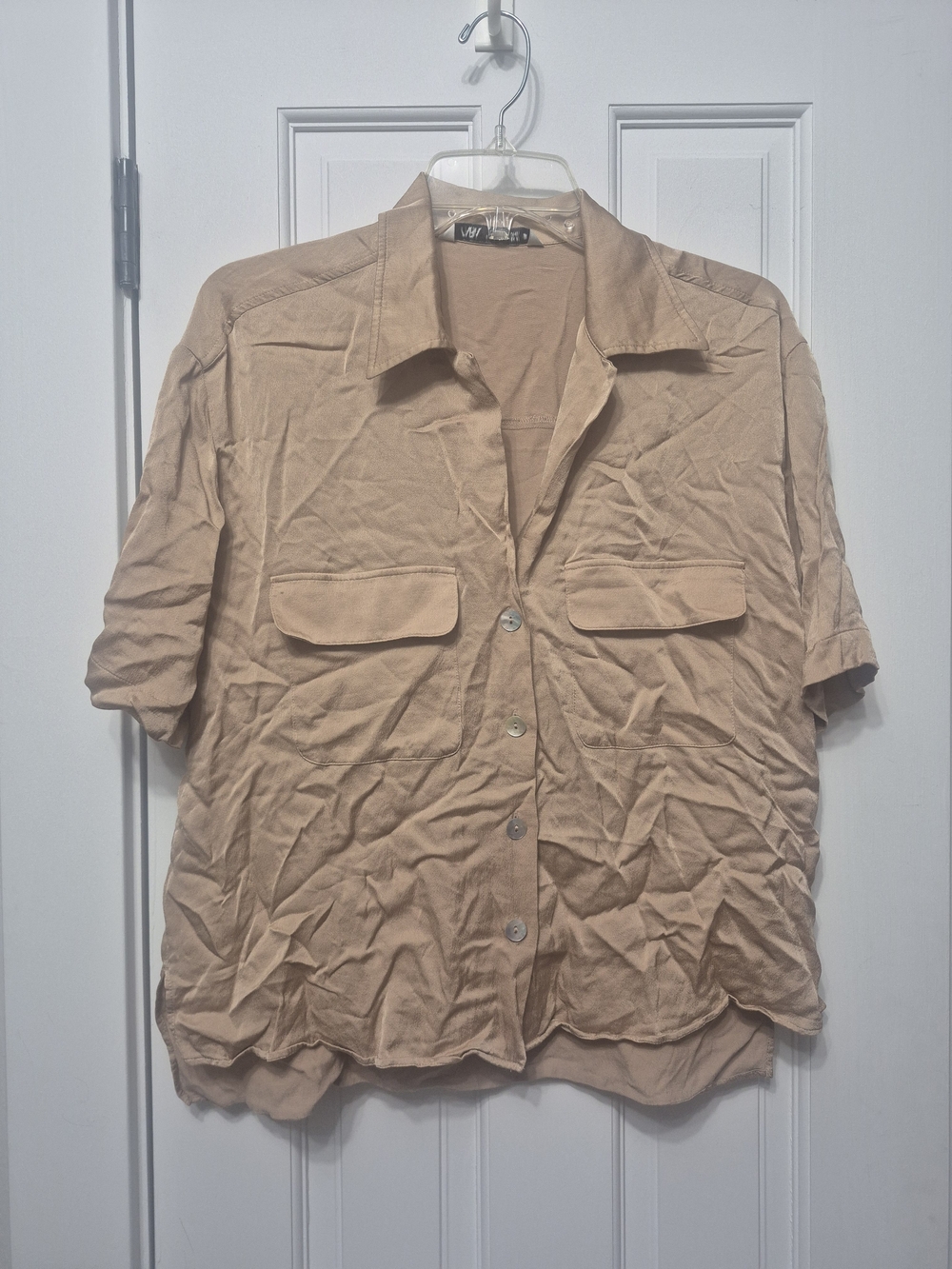 Zara Short-Sleeve Button Front Shirt in Light Brown